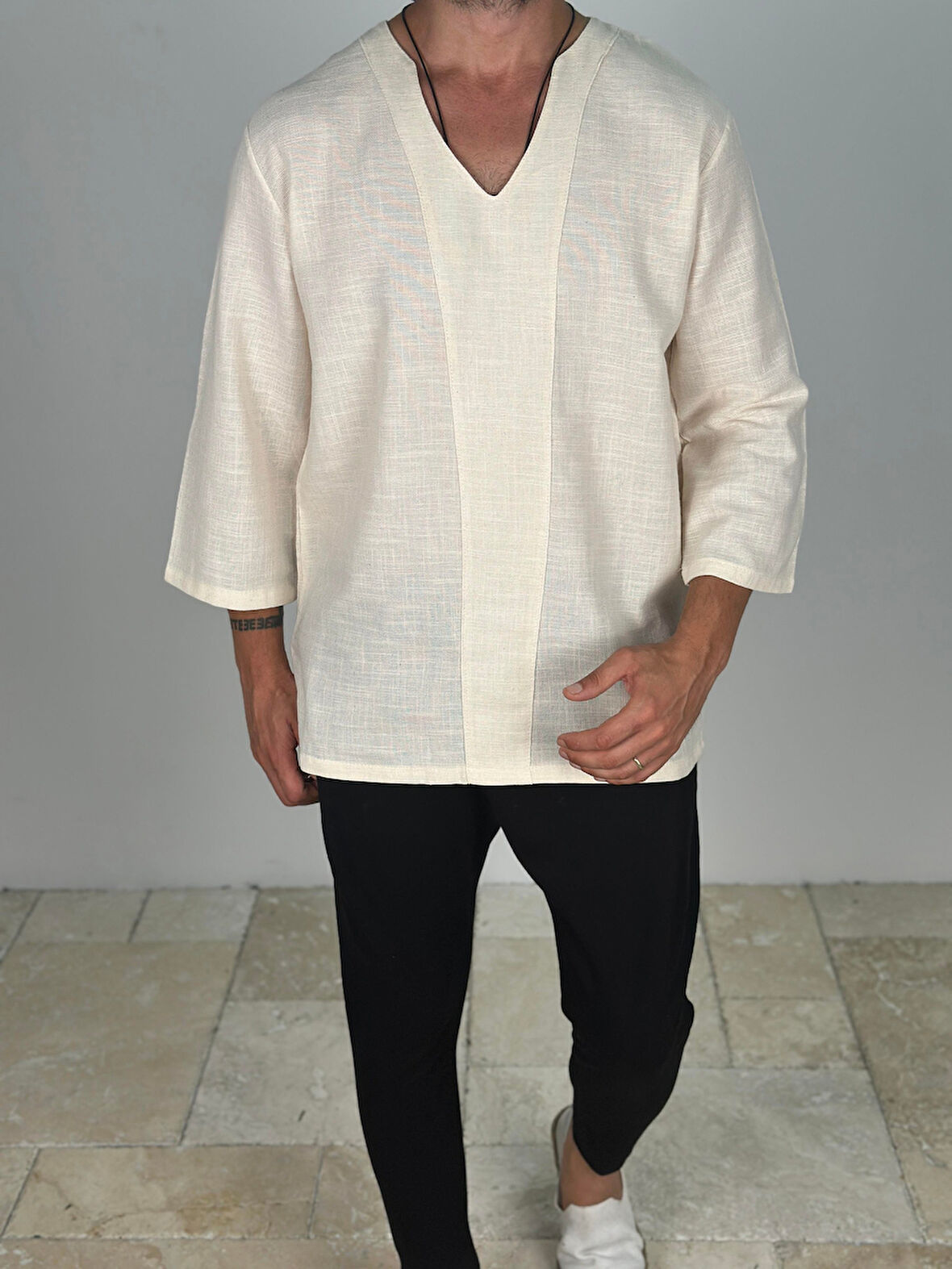 Buldan Kumaş Fakir Kol Bej T-Shirt COC2470