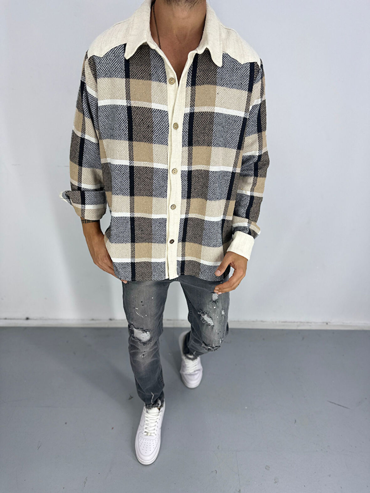 Buldan Kumaş Kahve Ekose Gömlek COC2465