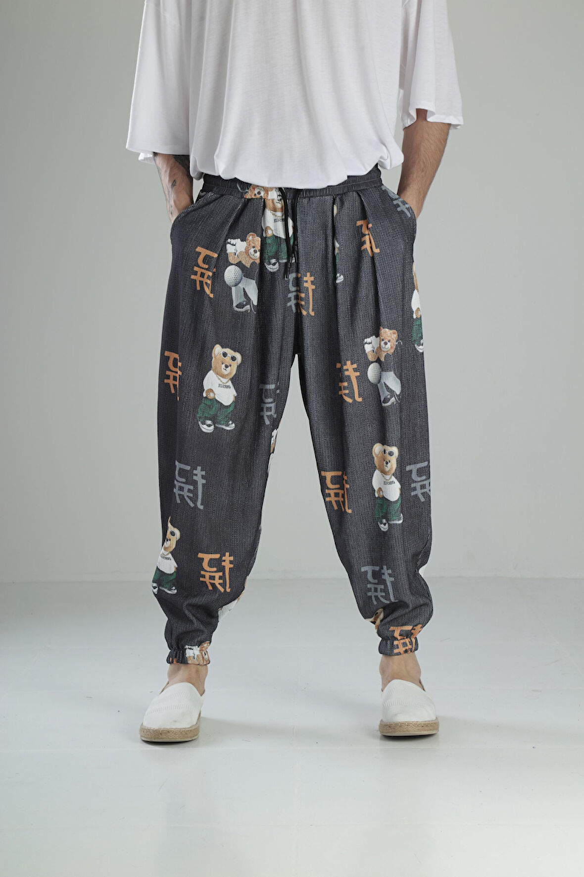 Ayıcık Desenli Bürümcük Kumaş Pileli Yarım Şalvar COC2415