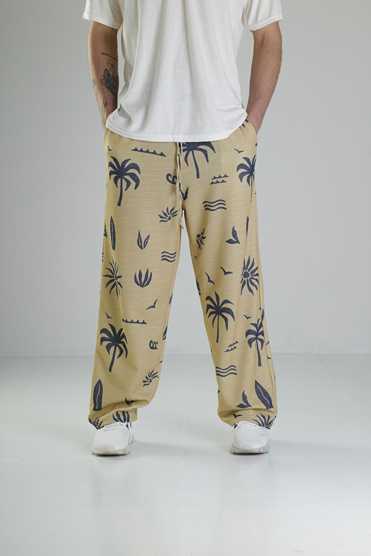 Ağaç Desenli Sarı Baggy Pantolon COC2516