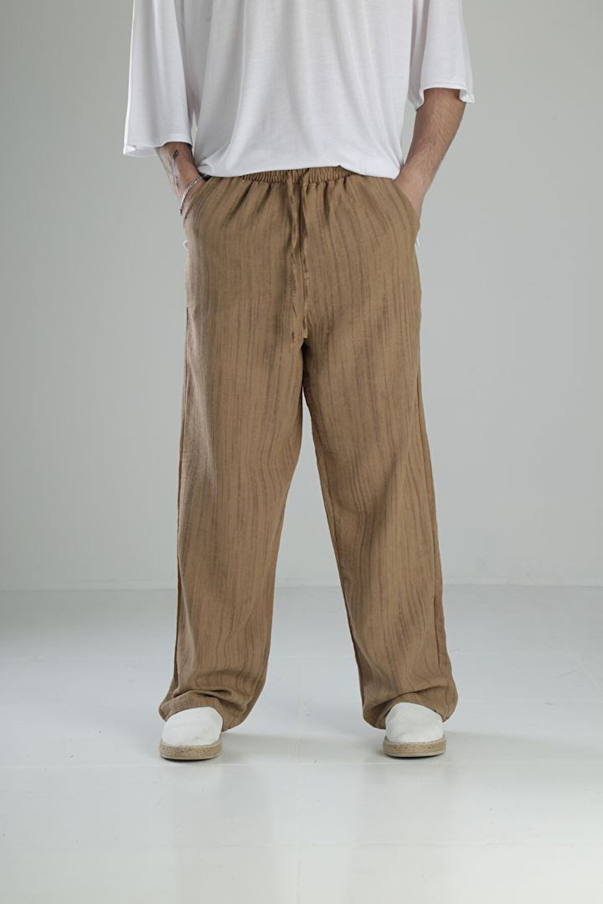 Aerobin Keten Kahve Baggy Pantolon COC2508