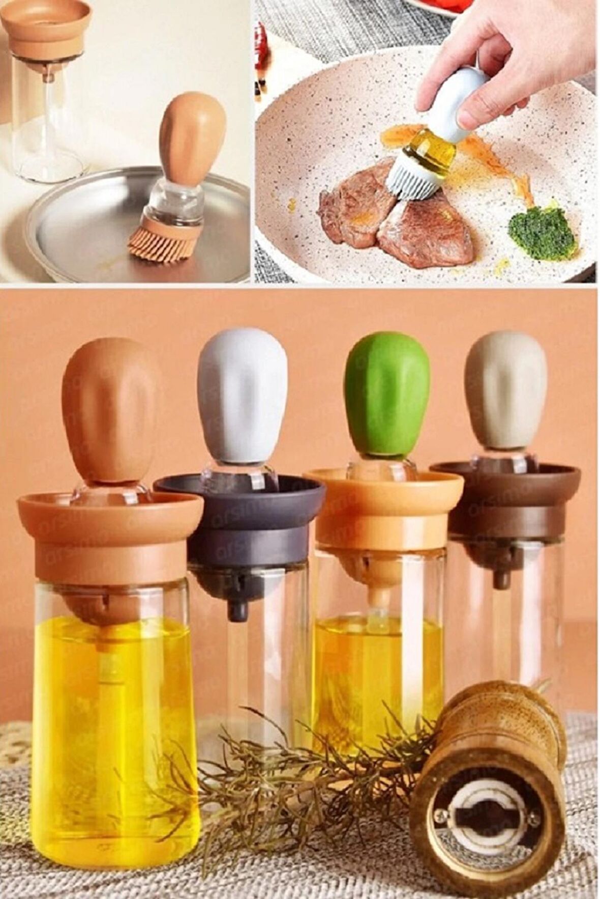 Silikon Hazneli Sos Yumurta & Fırçalı Yağdanlık