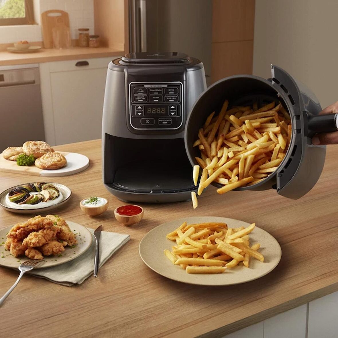 Karaca Air Pro Cook XL 2 in 1 Konuşan Airfryer Cool Gray 4 Kişilik