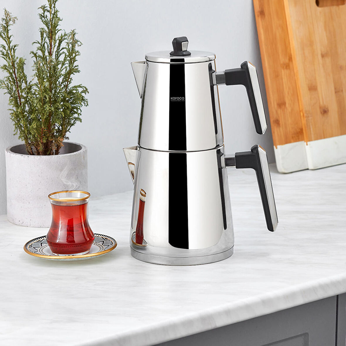 Karaca Space Maxi Powersteel Pro 316 Çelik Indüksiyon Tabanlı Maxi Çaydanlık Takımı