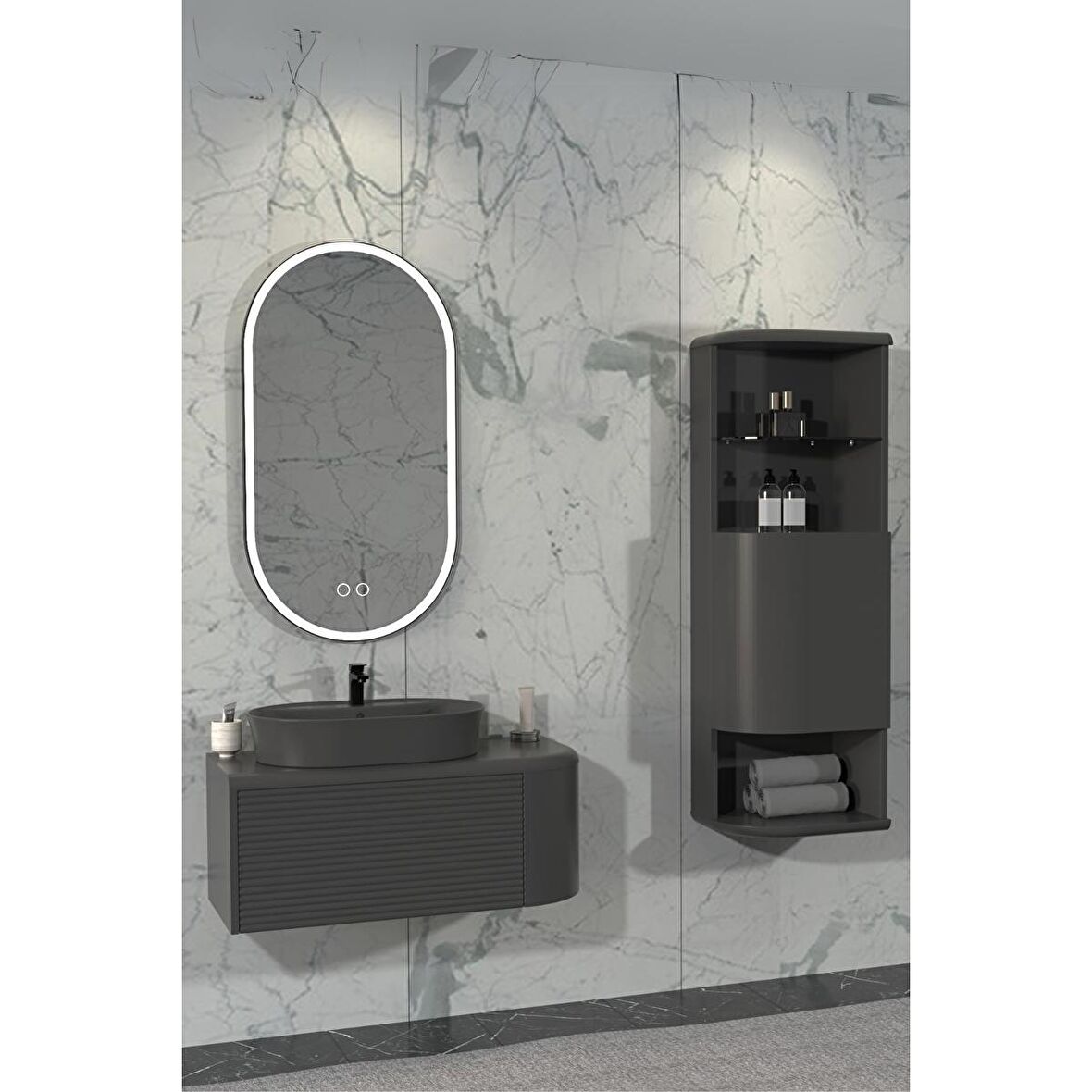 SIESTA 92 CM BANYO DOLABI  ANTRASİT - BOY DOLAP DAHİL