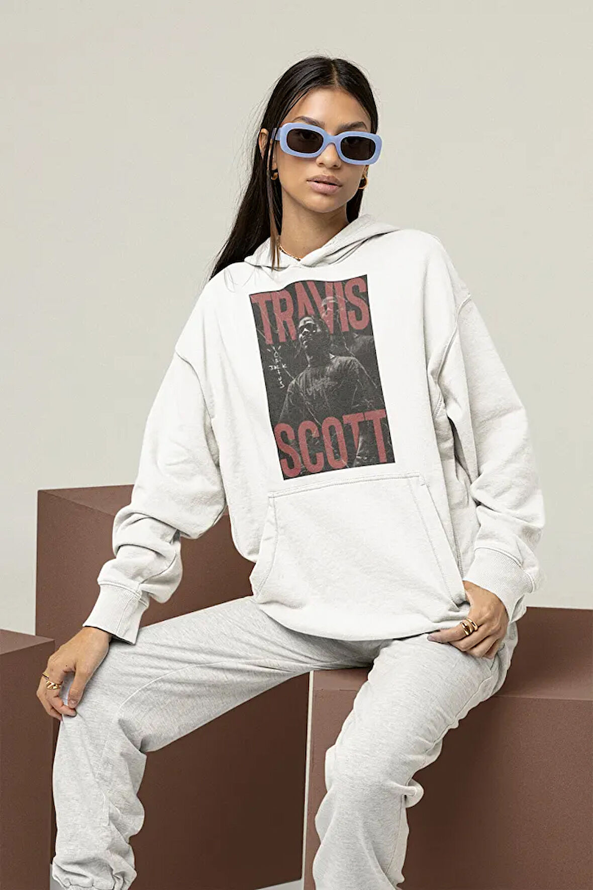 Travis Scott Rapper Baskılı Unisex Oversize Hoodie
