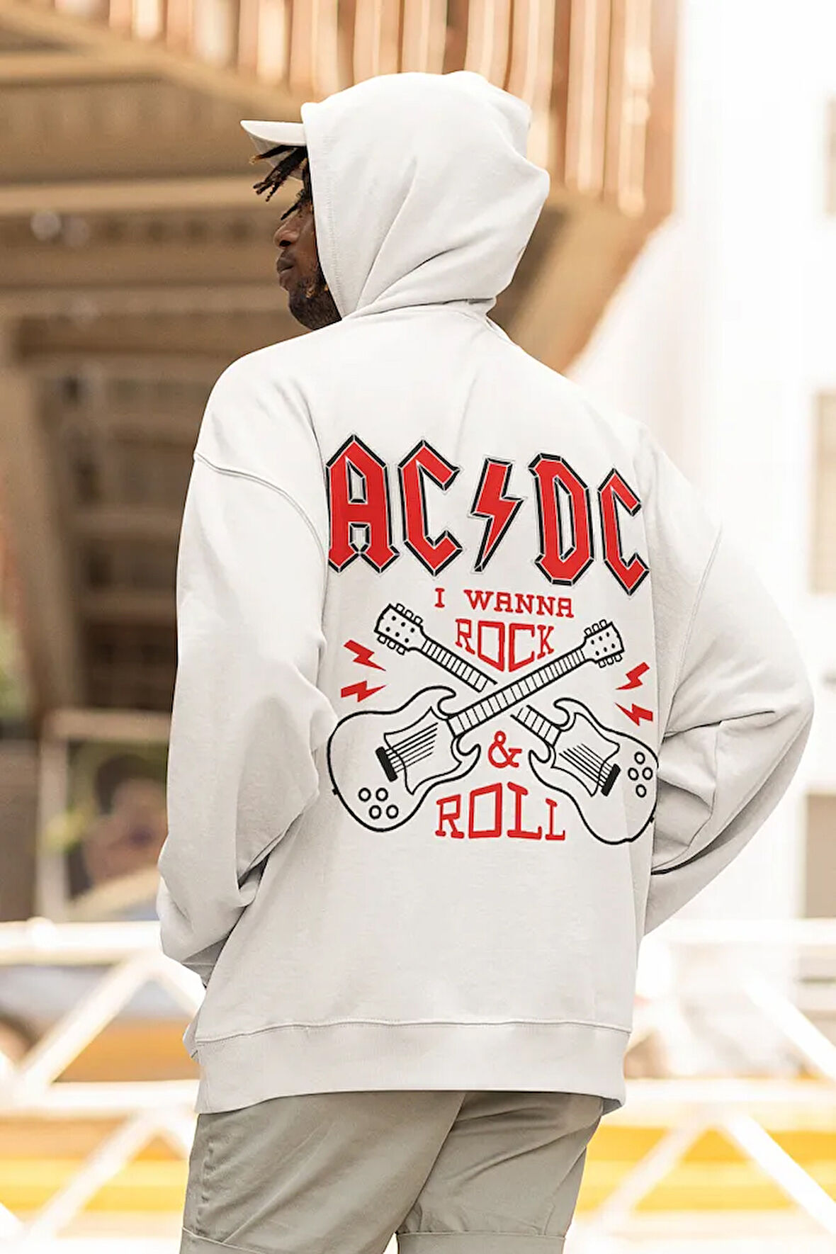 Rock Metal Müzik Grubu Baskılı Unisex Oversize AC DC Hoodie
