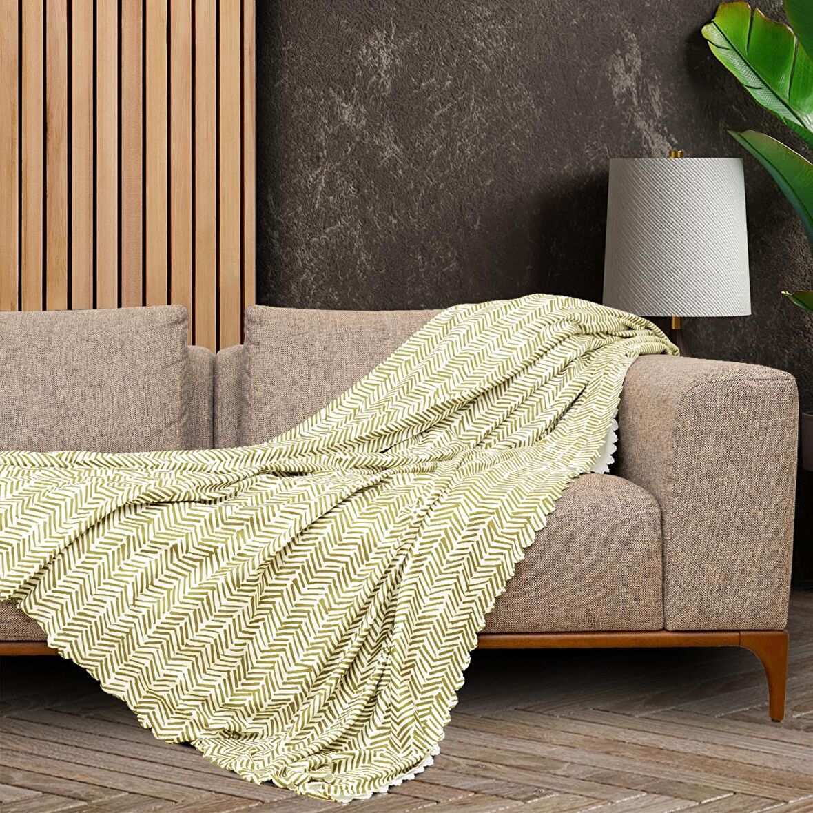 SoftMicro İskandinav Desenli Boho 130x180 cm  Koltuk Örtüsü Şalı, Kanepe Örtüsü, Tv Battaniyesi Yeşil