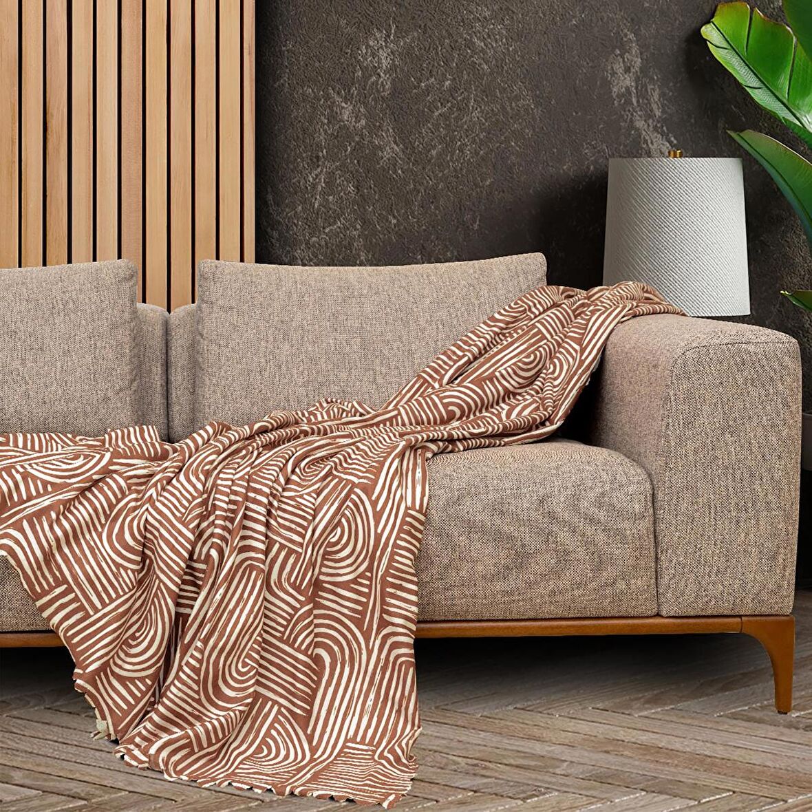 SoftMicro Gökkuşağı Desenli Boho 130x180 cm  Koltuk Örtüsü Şalı, Kanepe Örtüsü, Tv Battaniyesi  Kiremit Rengi