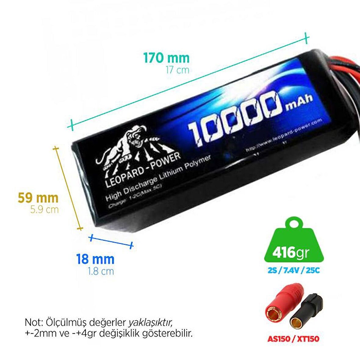 Leopard Power 10000 mAh 7.4V 2S 25C UAV & Multirotor Lityum Polimer Lipo Batarya Pil