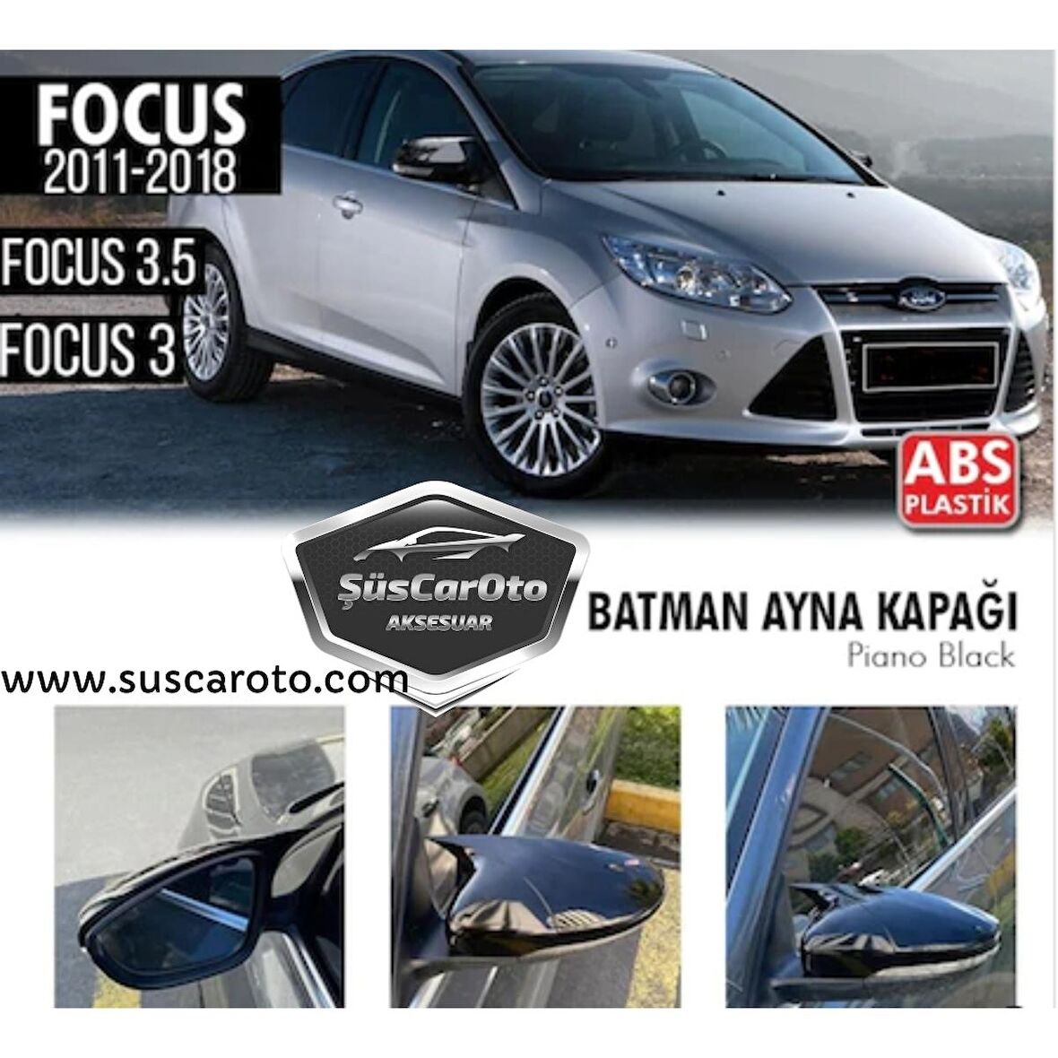 Ford Focus 3 3.5 2011-2018 Batman Yarasa Ayna Kapağı Piano Black ABS Plastik