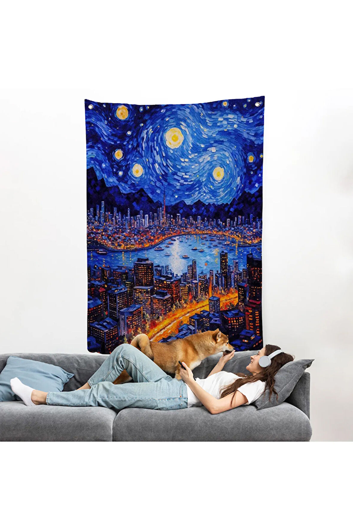 Vincent van Gogh Tarzı New York Manzara Duvar Örtüsü-7700