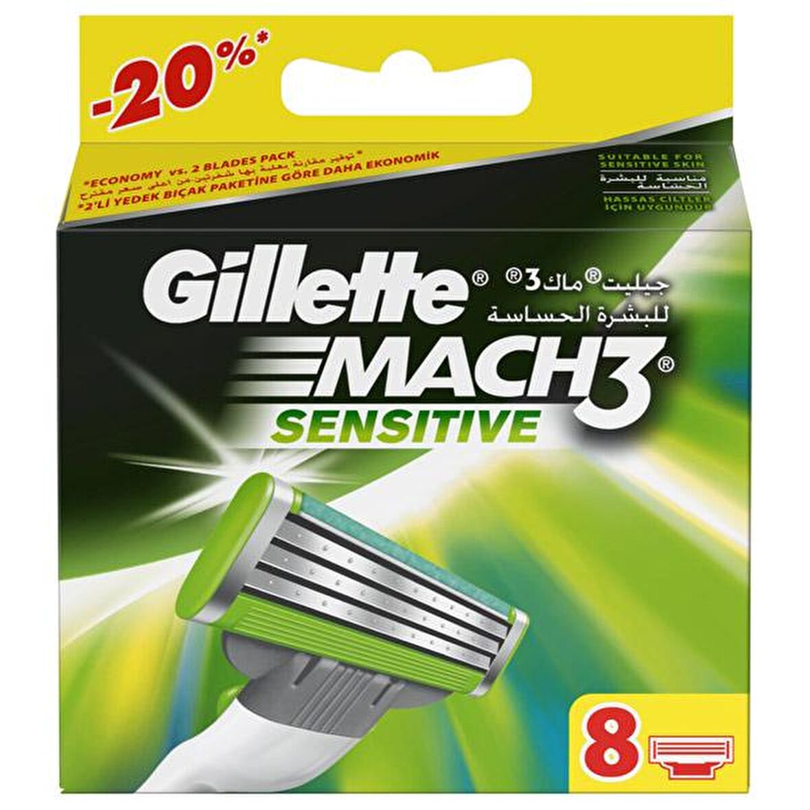 Gillette Mach 3 Sensitive 8'li 3 Bıçaklı Tüm Cilt Tipleri İçin Bıçak Yedeği