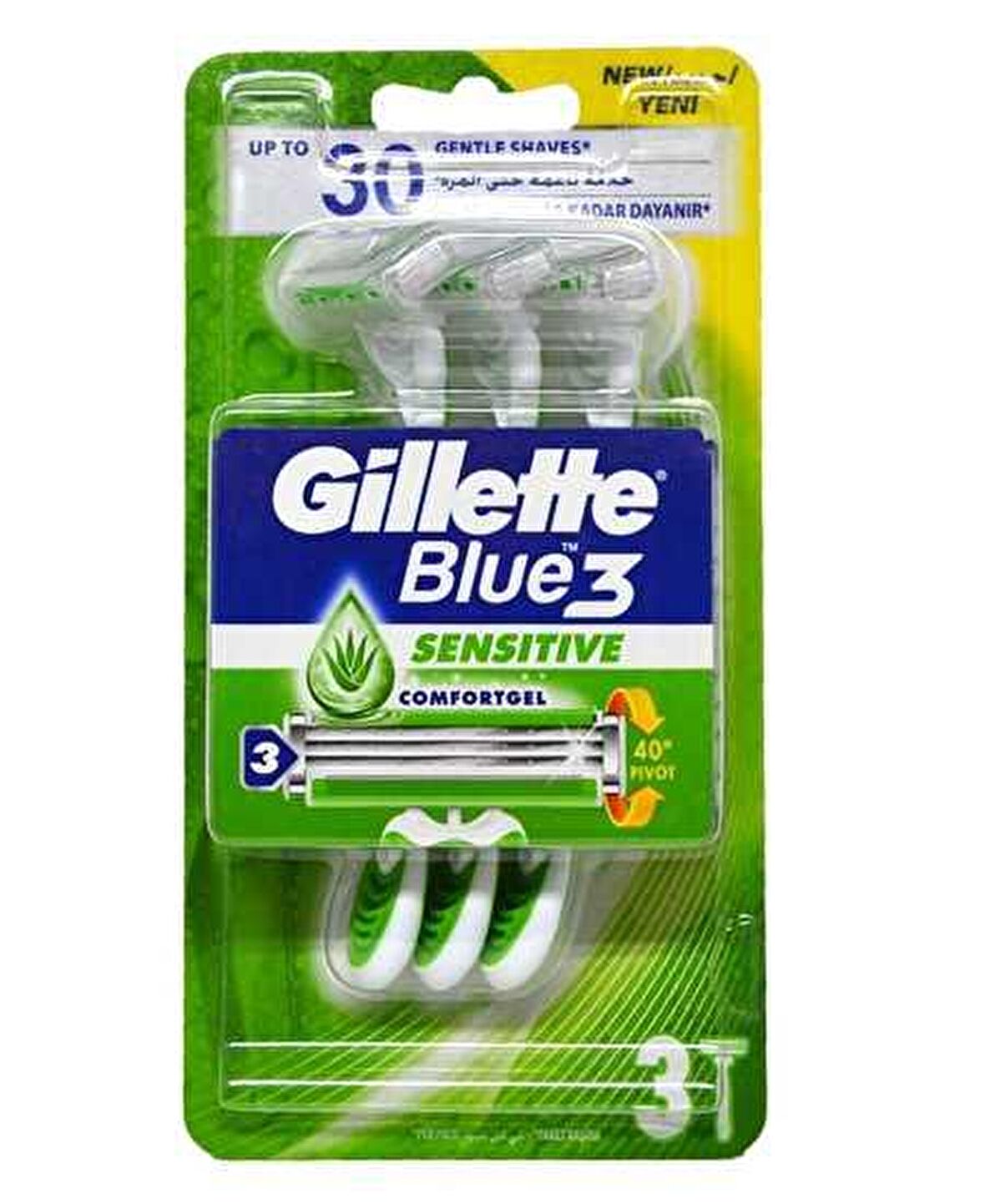 Gillette Blue 3 Sensitive 3'lü 3 Bıçaklı Tüm Cilt Tipleri İçin Kullan At Tıraş Bıçağı