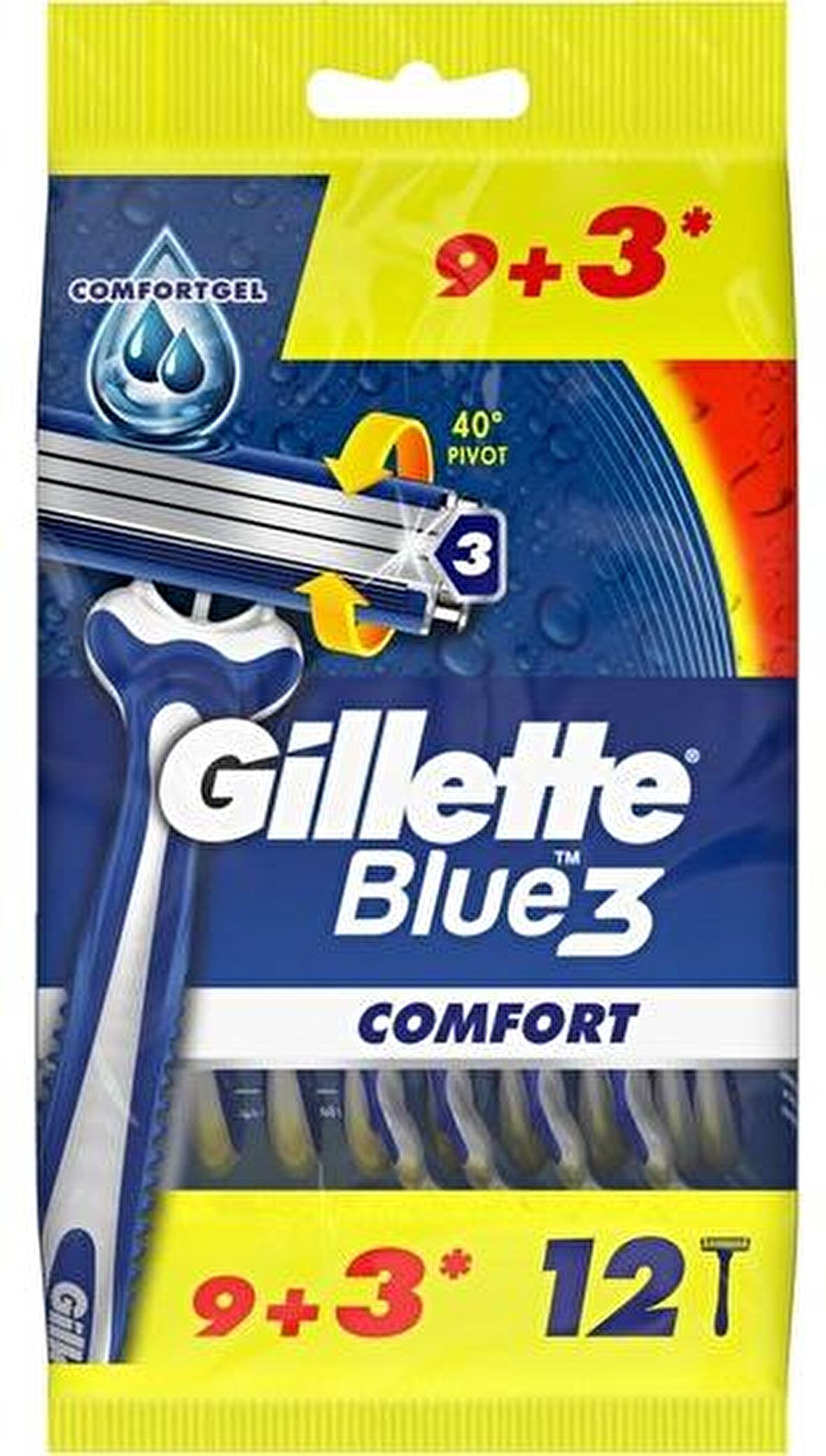 Gillette Blue 3 Comfort 12'li 3 Bıçaklı Tüm Cilt Tipleri İçin Kullan At Tıraş Bıçağı