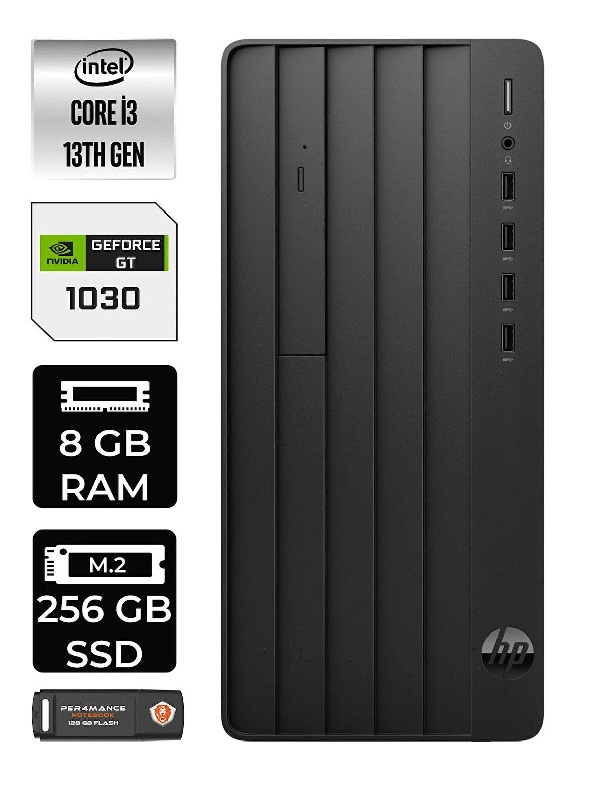 HP PRO TOWER 290 G9 i3 13100 8GB RAM 256GB SSD GT1030/4GB W11PRO 8T2X0ES MASAÜSTÜ PC & PER4 BELLEK