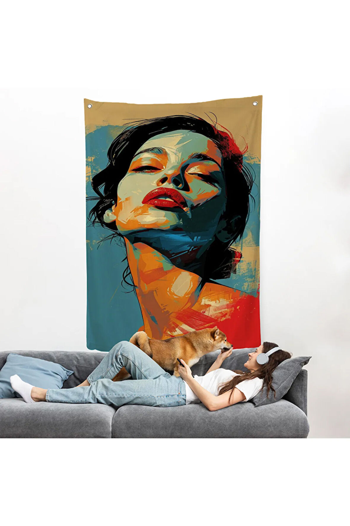 Pop Art Tarzda Güzel Kadın Duvar Örtüsü-7709