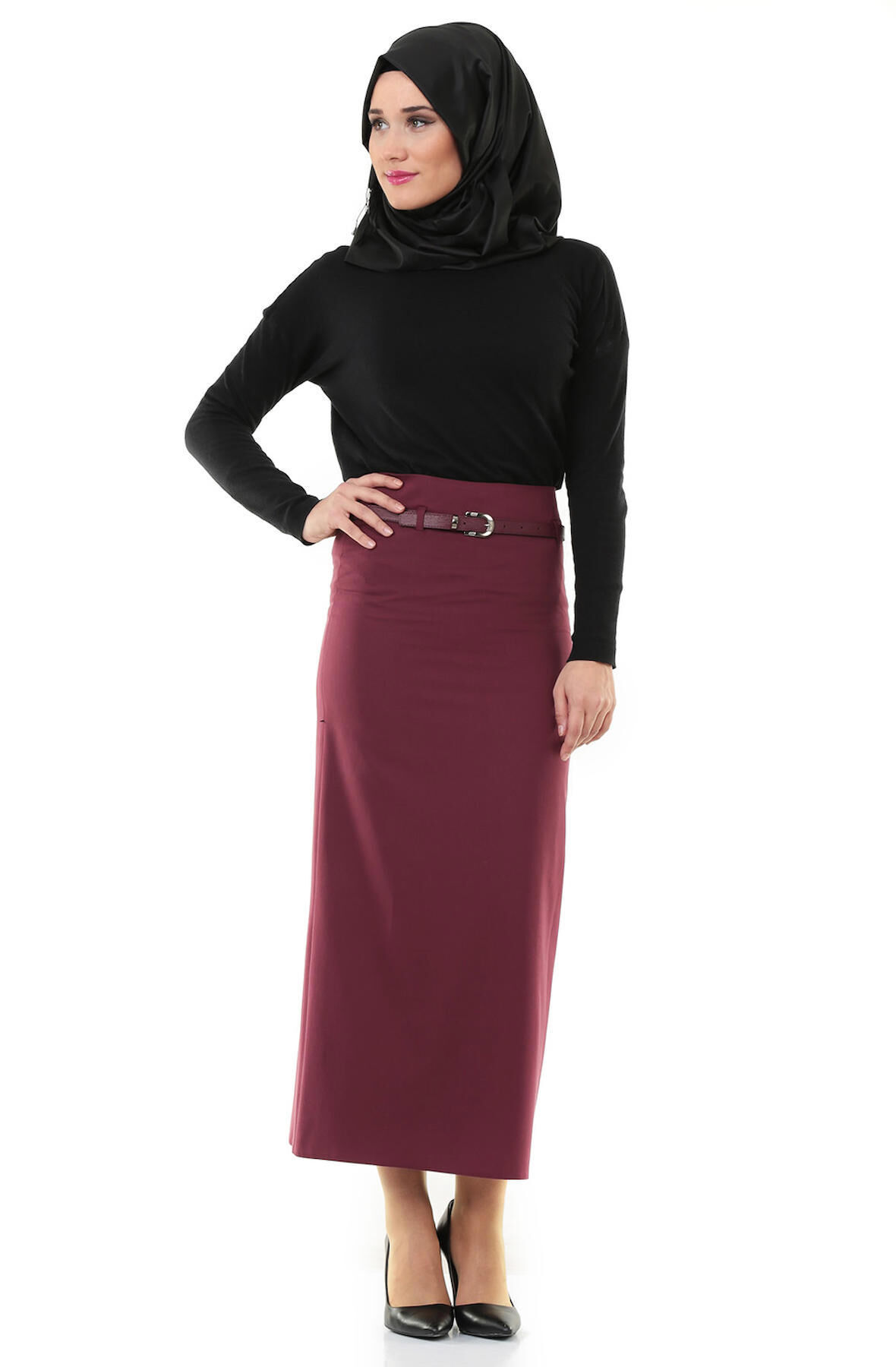 SORALLİNE KADIN KALEM ETEK 90 CM BOYUNDA ASTARLI MEVSİMLİK ÜRÜN 770 BORDO