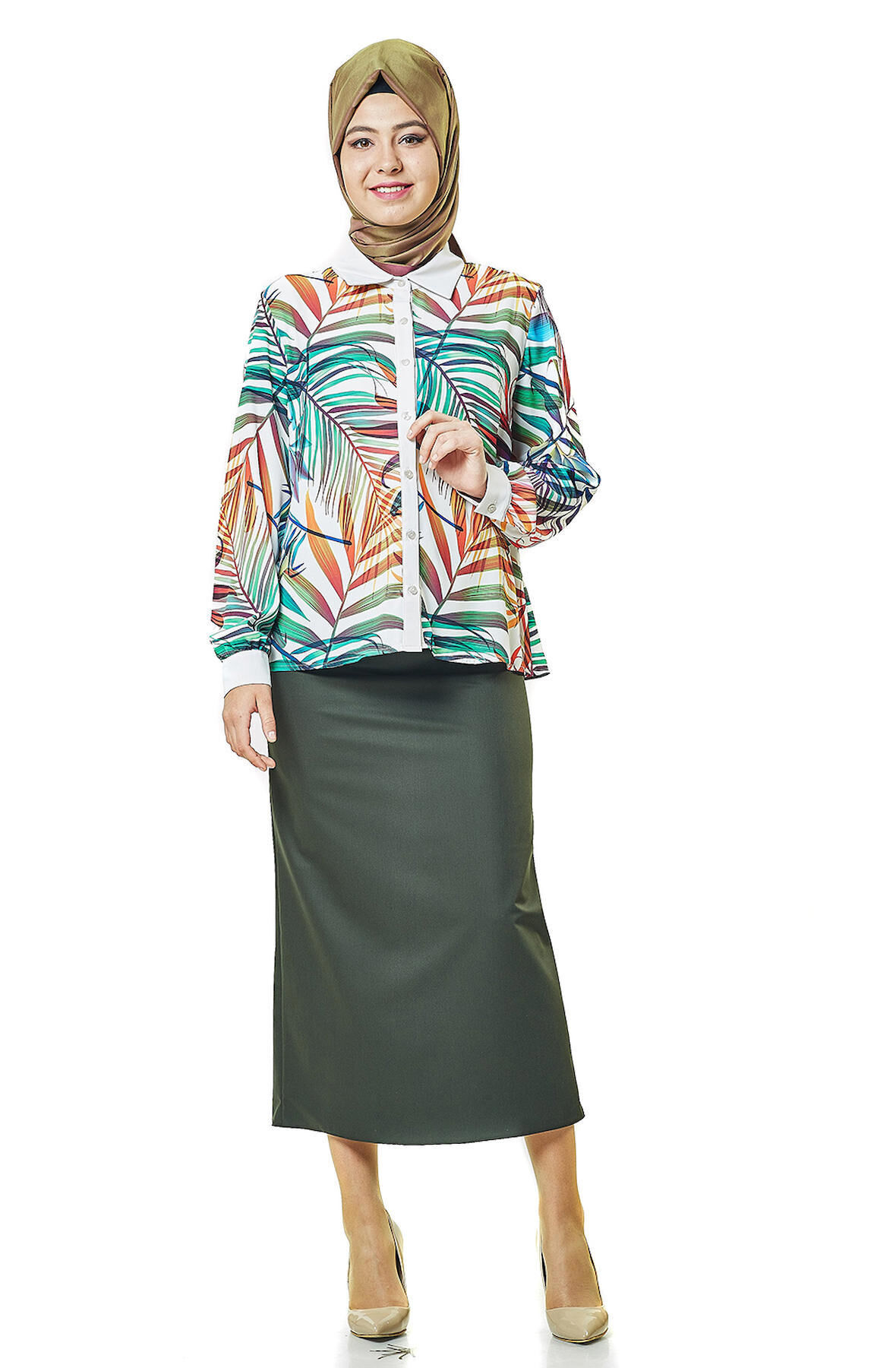 SORALLİNE KADIN KALEM ETEK 90 CM BOYUNDA ASTARLI MEVSİMLİK ÜRÜN 770 HAKİ