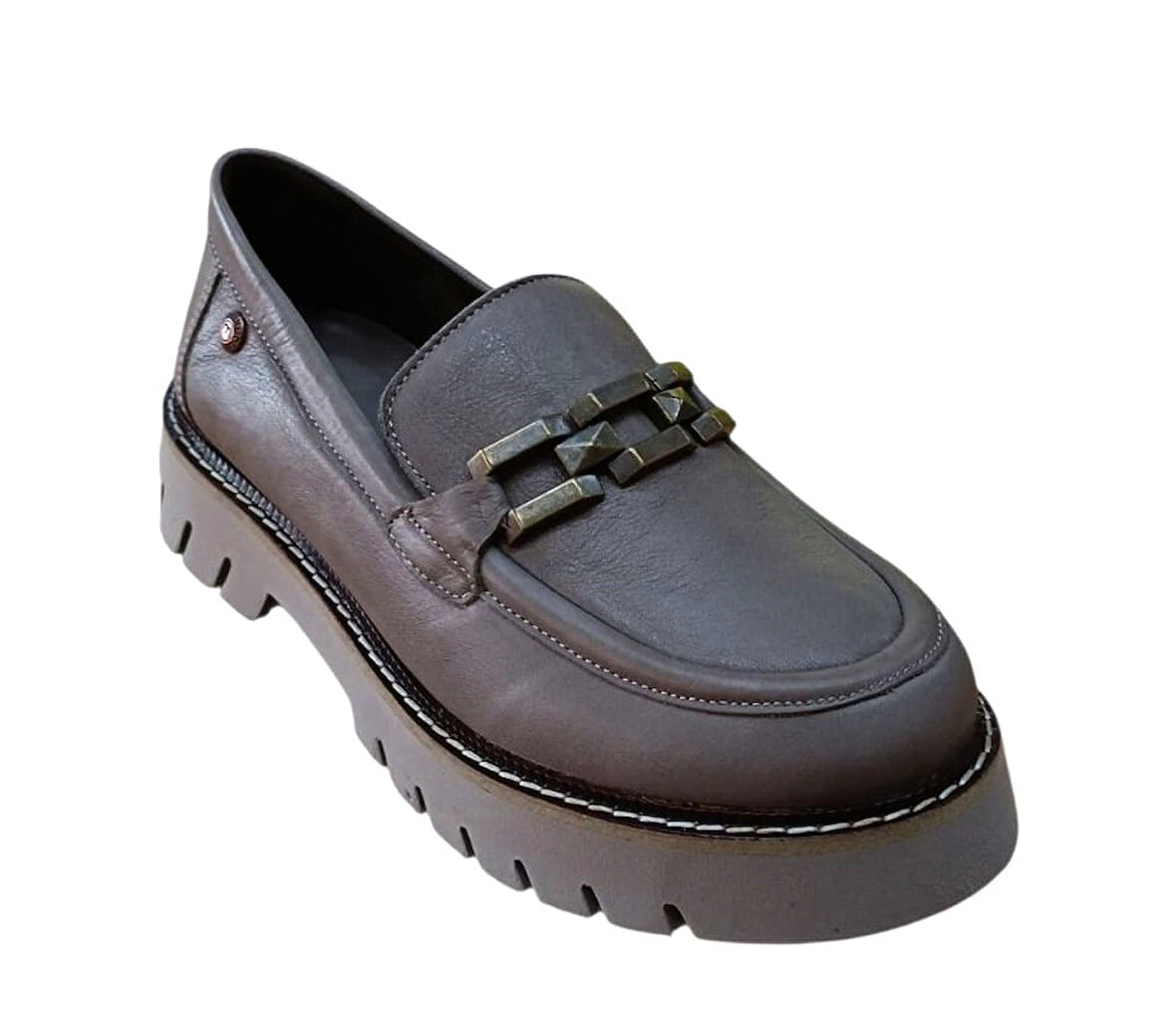 Mammamia D25ka-3235 Kadın Hakiki Deri Tokalı Loafer Günlük Casual Ayakkabı Vizon