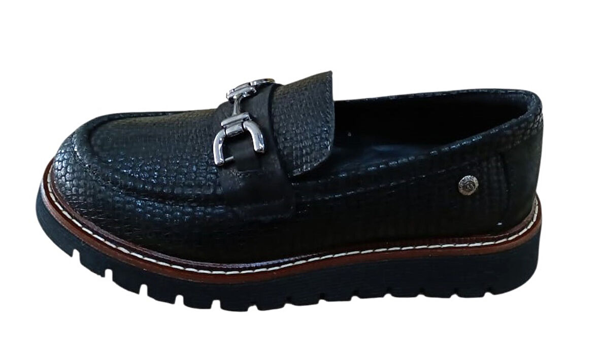 Mammamia D25ka-3240 Kadın Hakiki Deri Baskılı Tokalı Casual Günlük Ayakkabı Siyah Kroko