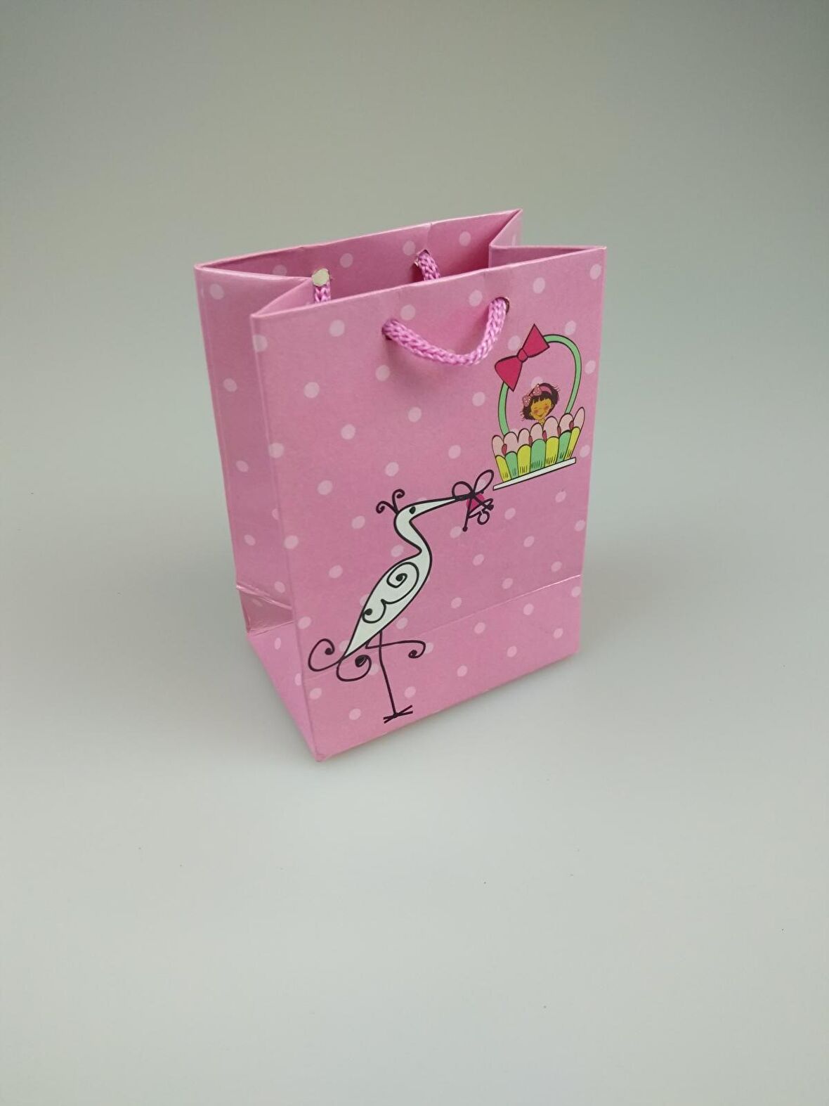 KARTON ÇANTA LEYLEKLİ PEMBE 8CM X 11CM - 1 ADET