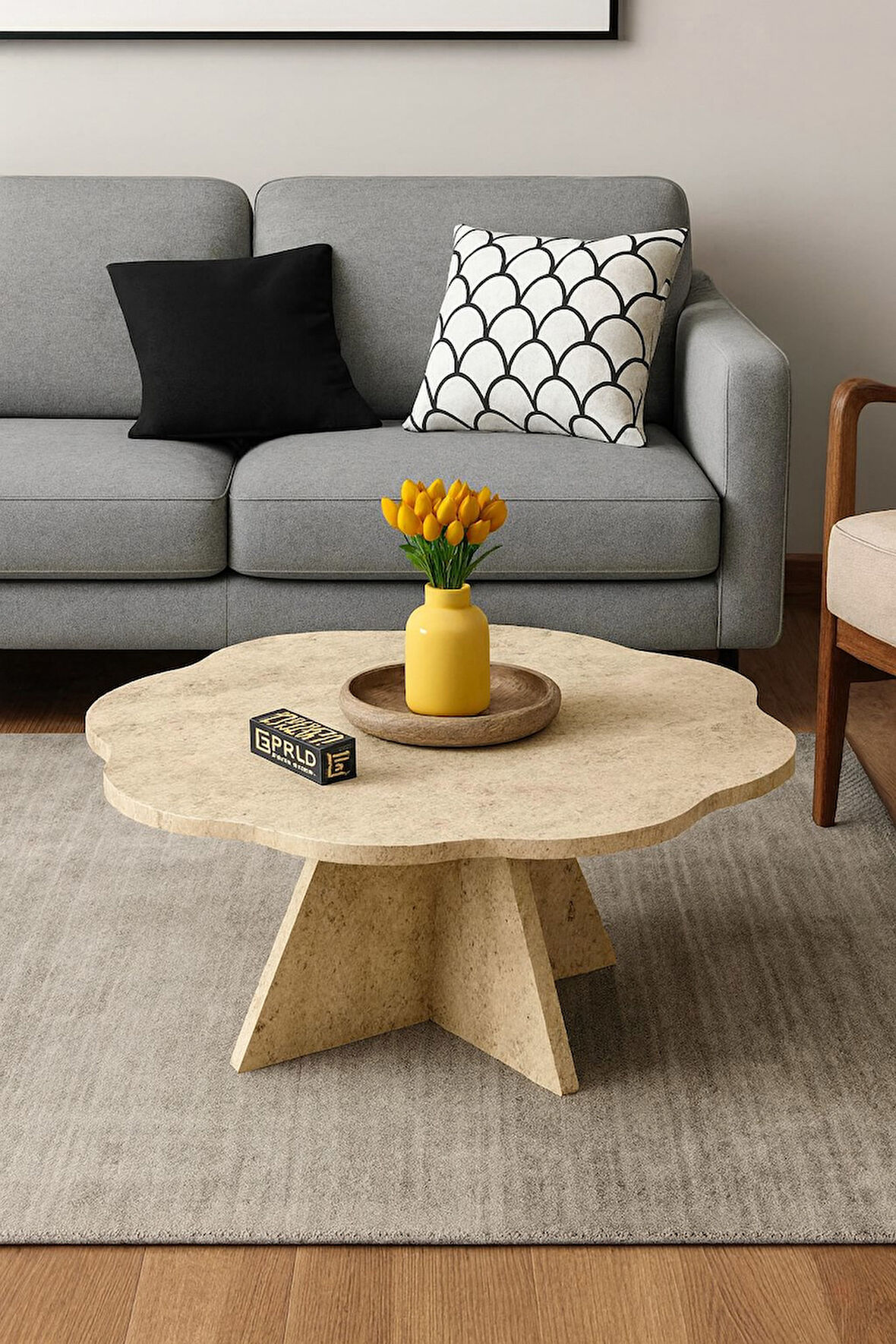 Reyo Falez Traverten Desenli Çiçek Orta Sehpa