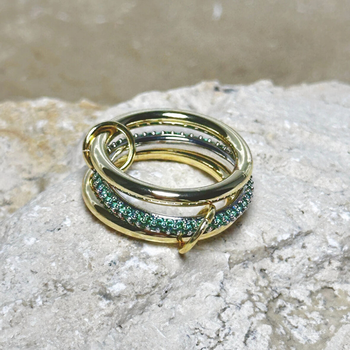 3'lü Gold-Yeşil Yüzük