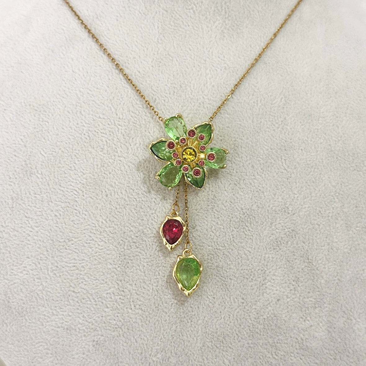 Yeşil Çiçek Kolye Ayarlanabilir Gold