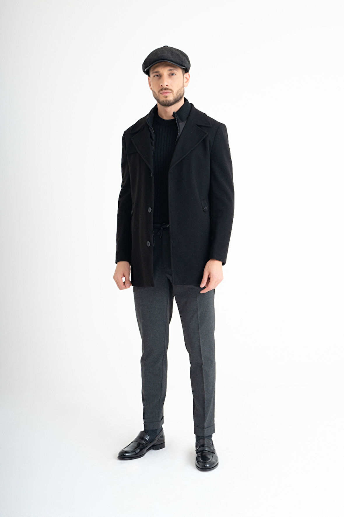 Hakim Yaka Kaşe Kaban - Siyah 54