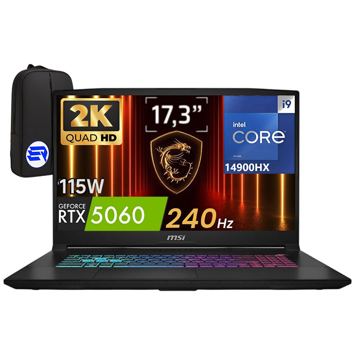 Msi Katana 17 Hx B14WFK-217TREP3 Intel Core I9-14900HX 32GB 2tb SSD RTX5060 115W WIN11 Home 17.3" Qhd 240Hz + Elektropasaj Çanta