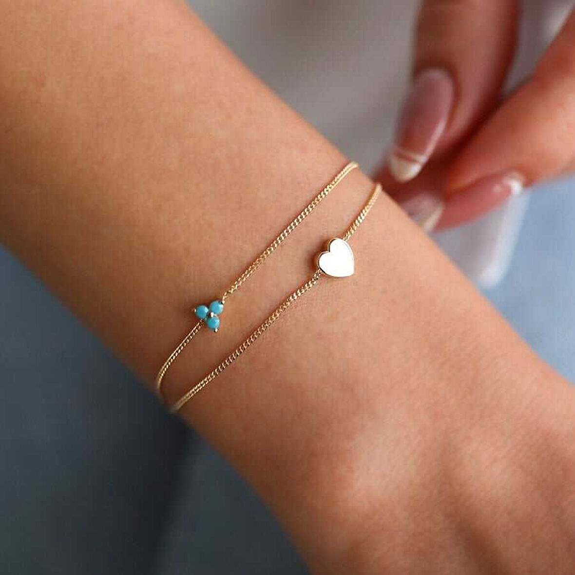 Kalpli Firuzeli İkili Bileklik