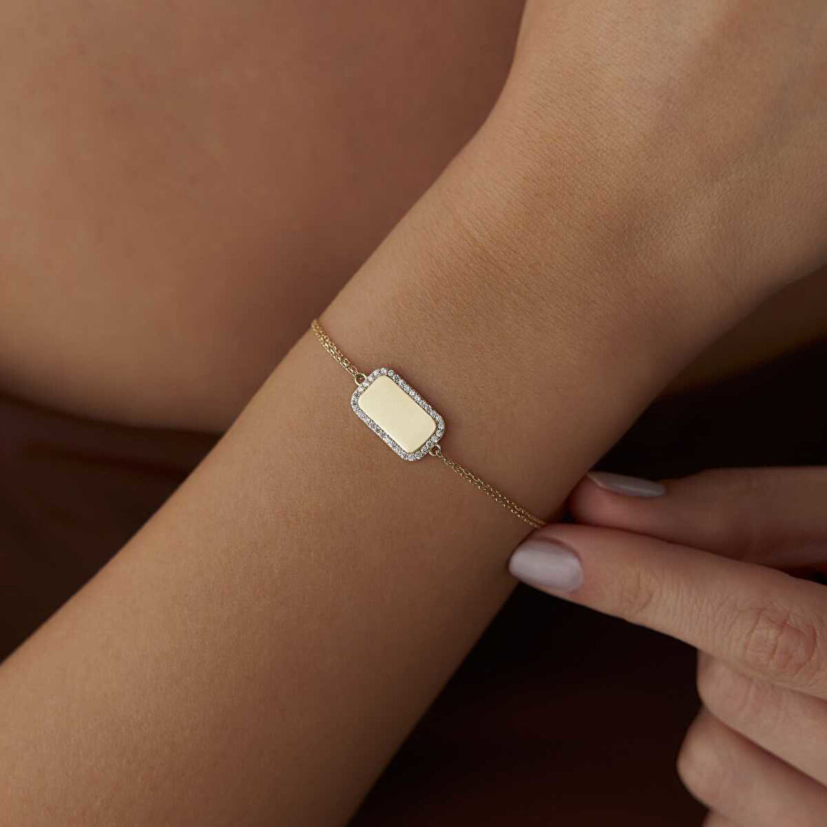 Taşlı Dikdörtgen Plaka Bileklik