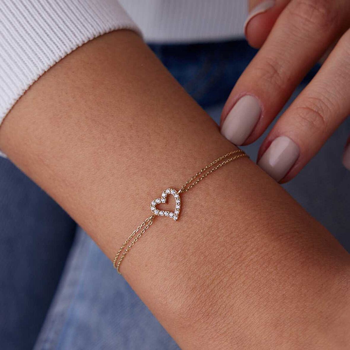 Taşlı Kalp Bileklik