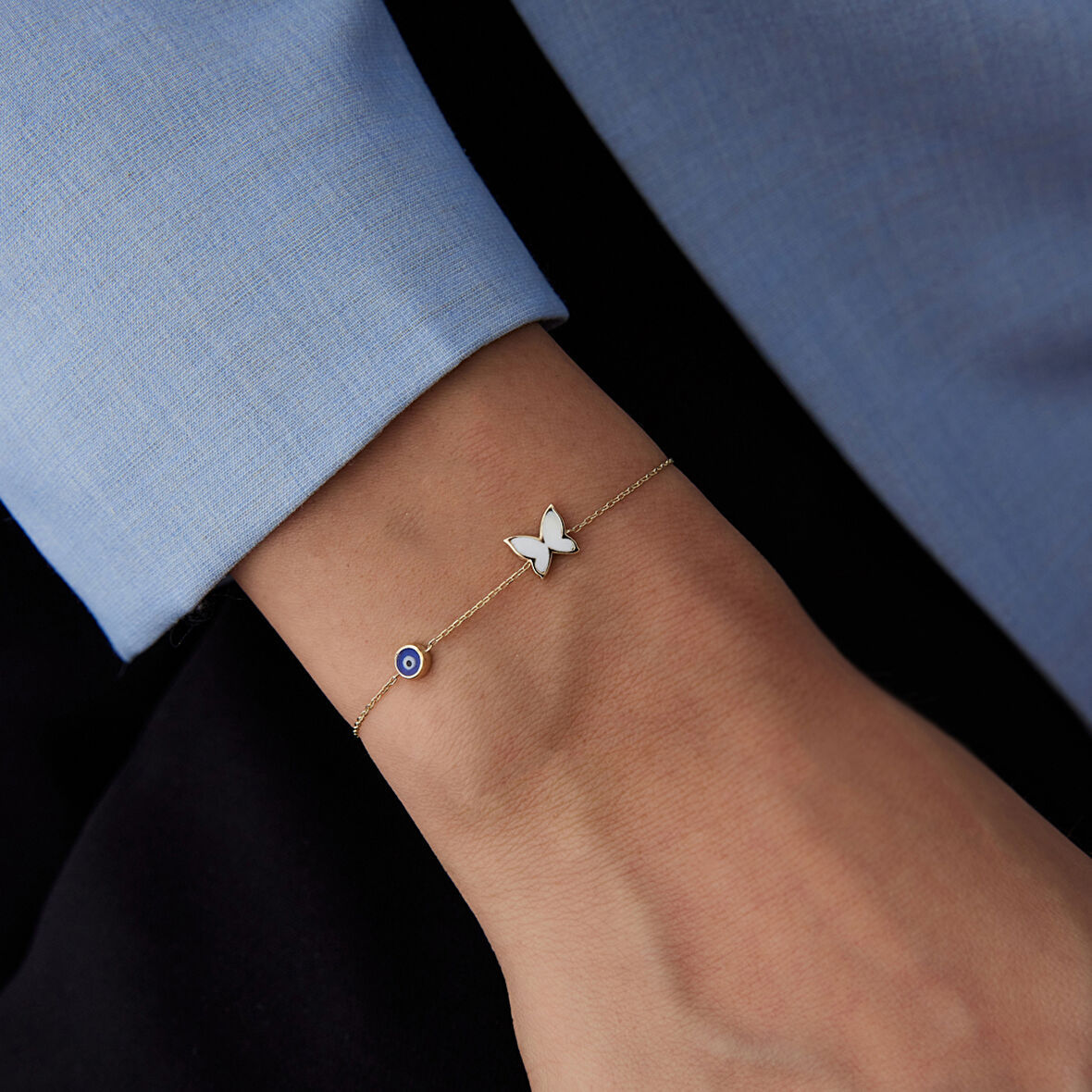 Beyaz Mine Kelebek Laci Göz Bileklik