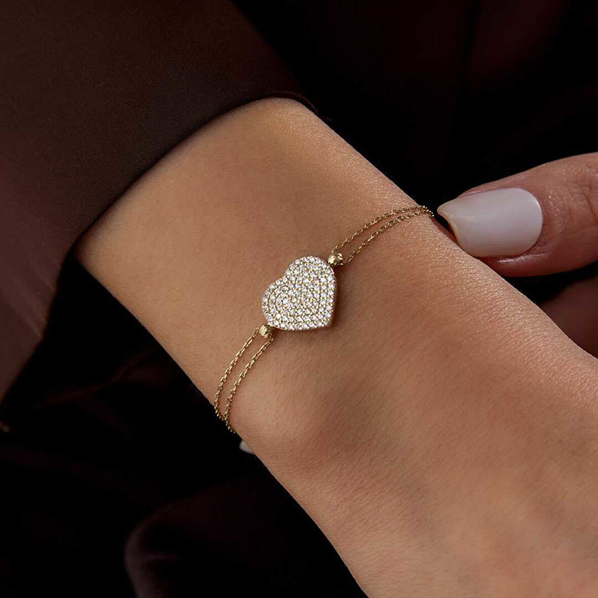 Taşlı Plaka Kalp Bileklik