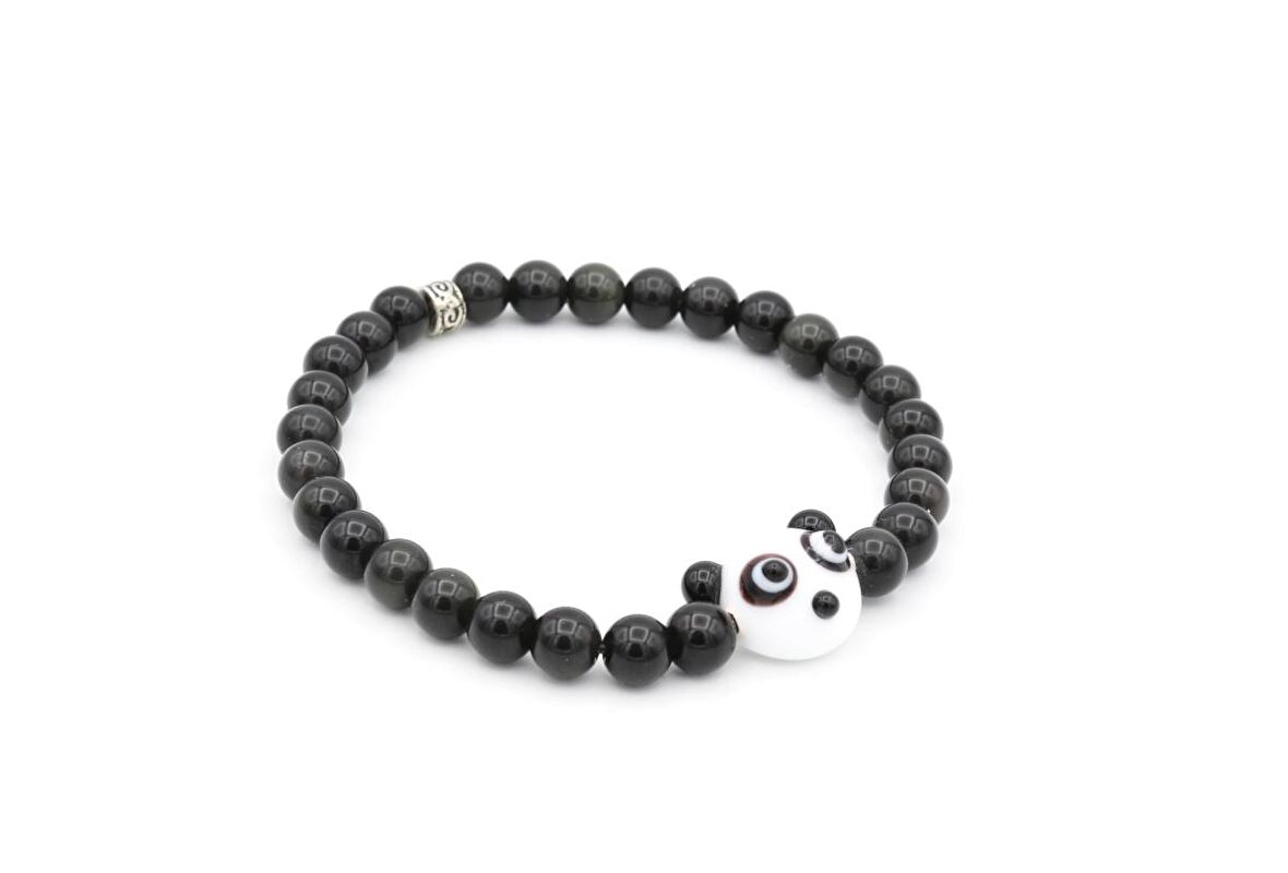 PANDA TASARIM DOĞAL RAİNBOW OBSİDYEN BİLEKLİK 1.KALİTE 6 MM