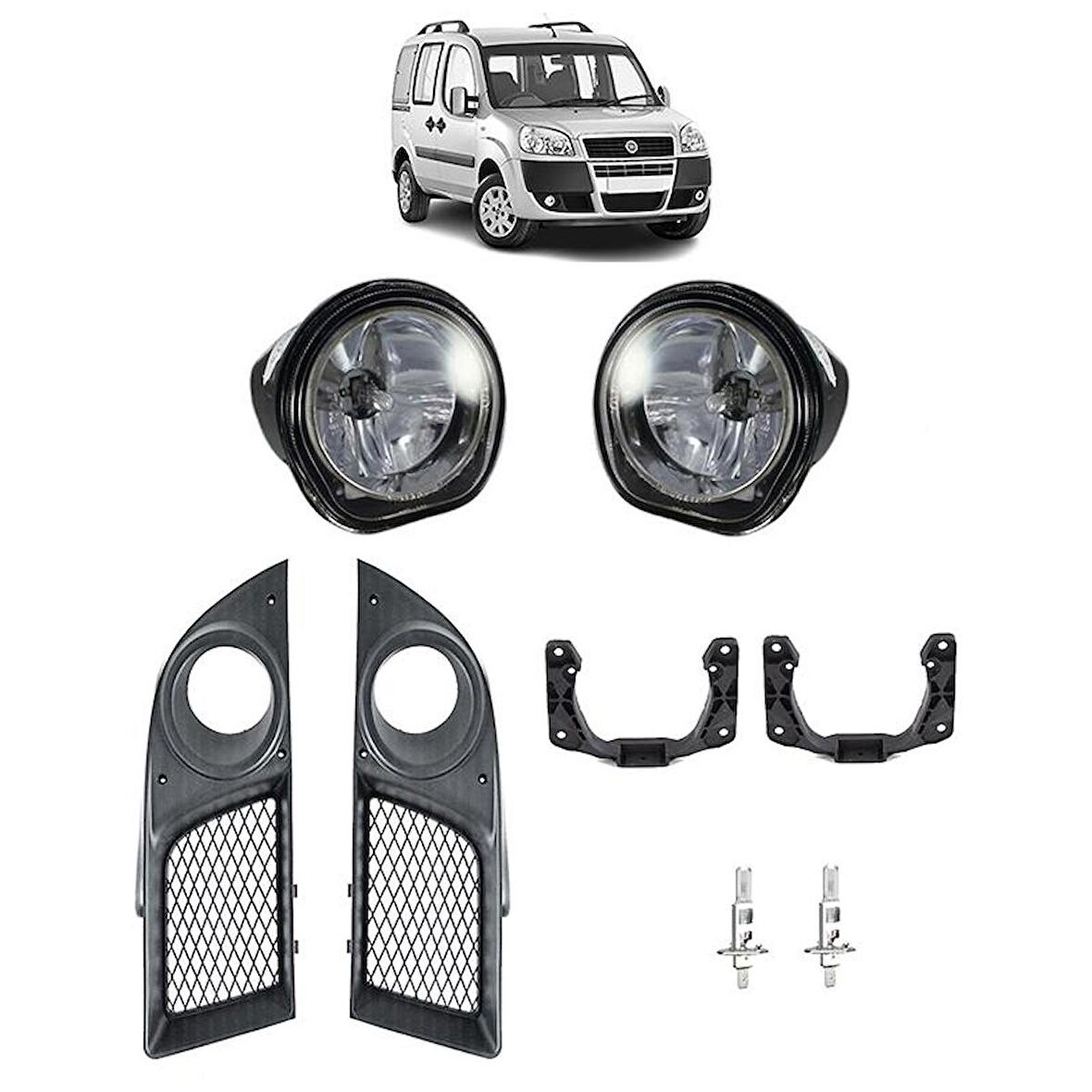 Fiat Doblo Sis Far Takımı 2006-2012 (Sisli Çerçeve ve Sis Far Ayaklı)