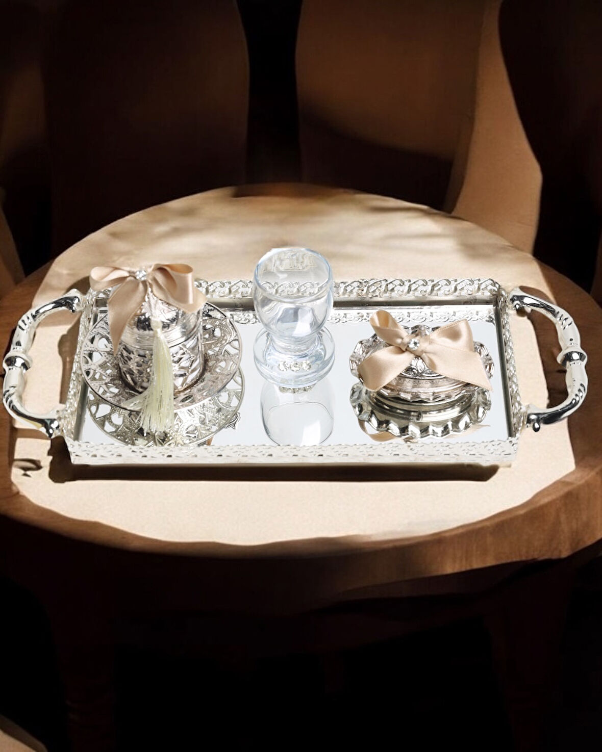 Affection Gümüş Nişan Kahve Tepsisi