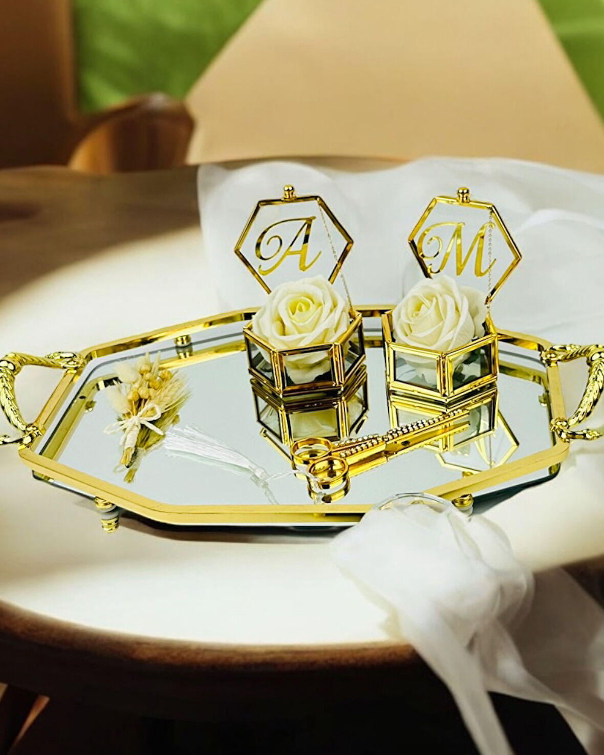 Infinity Gold Şık Söz Nişan Tepsisi