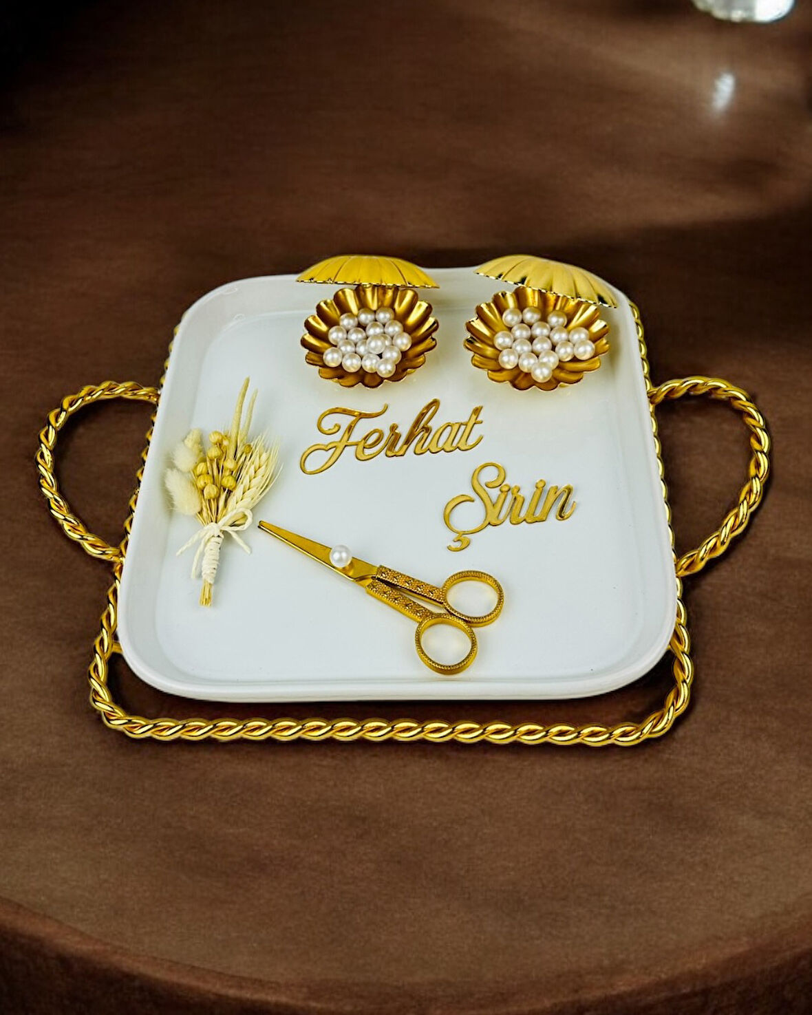 Forever Kare Porselen Söz Nişan Tepsisi