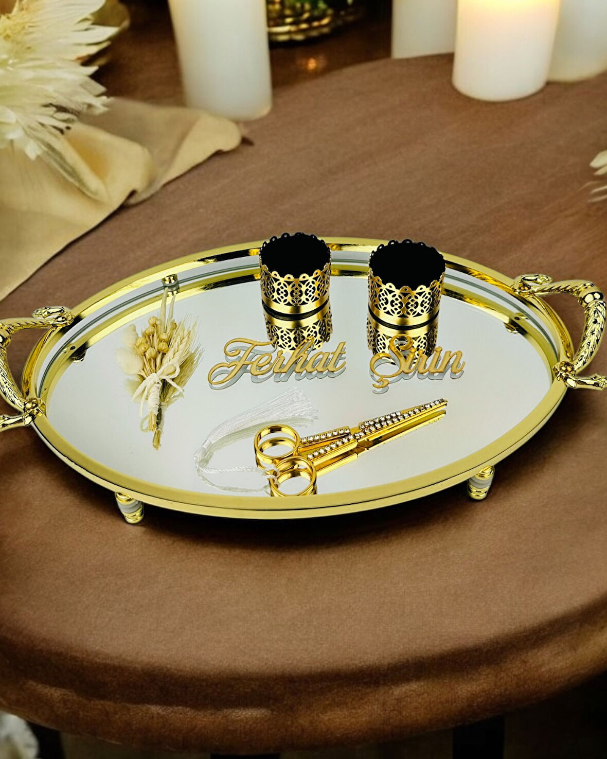 Infinity Gold Şık Söz Nişan Yüzük Tepsisi