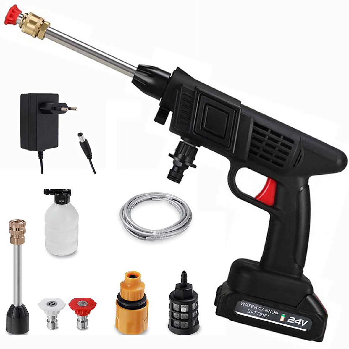 Powermaster PM-7728 Araç Yıkama Seti Tazyikli Su Püskürtme Cihazı Basınçlı Su Tabancası 