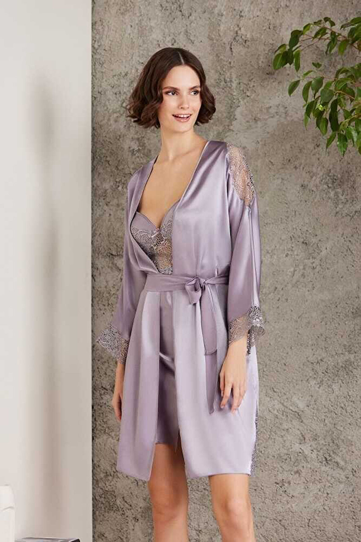 Pierre Cardin Saten Gecelik Sabahlık Pijama Şort Takım 6'lı Gelin Seti 6000 Royal