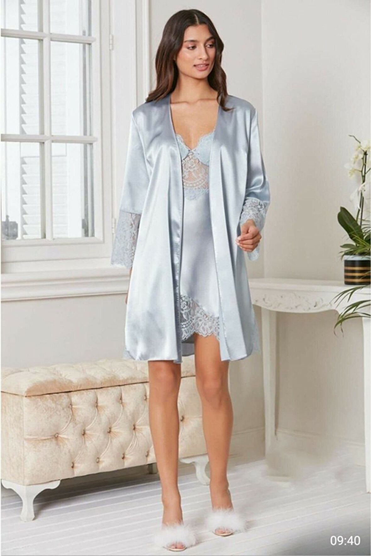 Pierre Cardin 6'lı Kaplı Midi Gecelik Sabahlık Set 6015 Mist