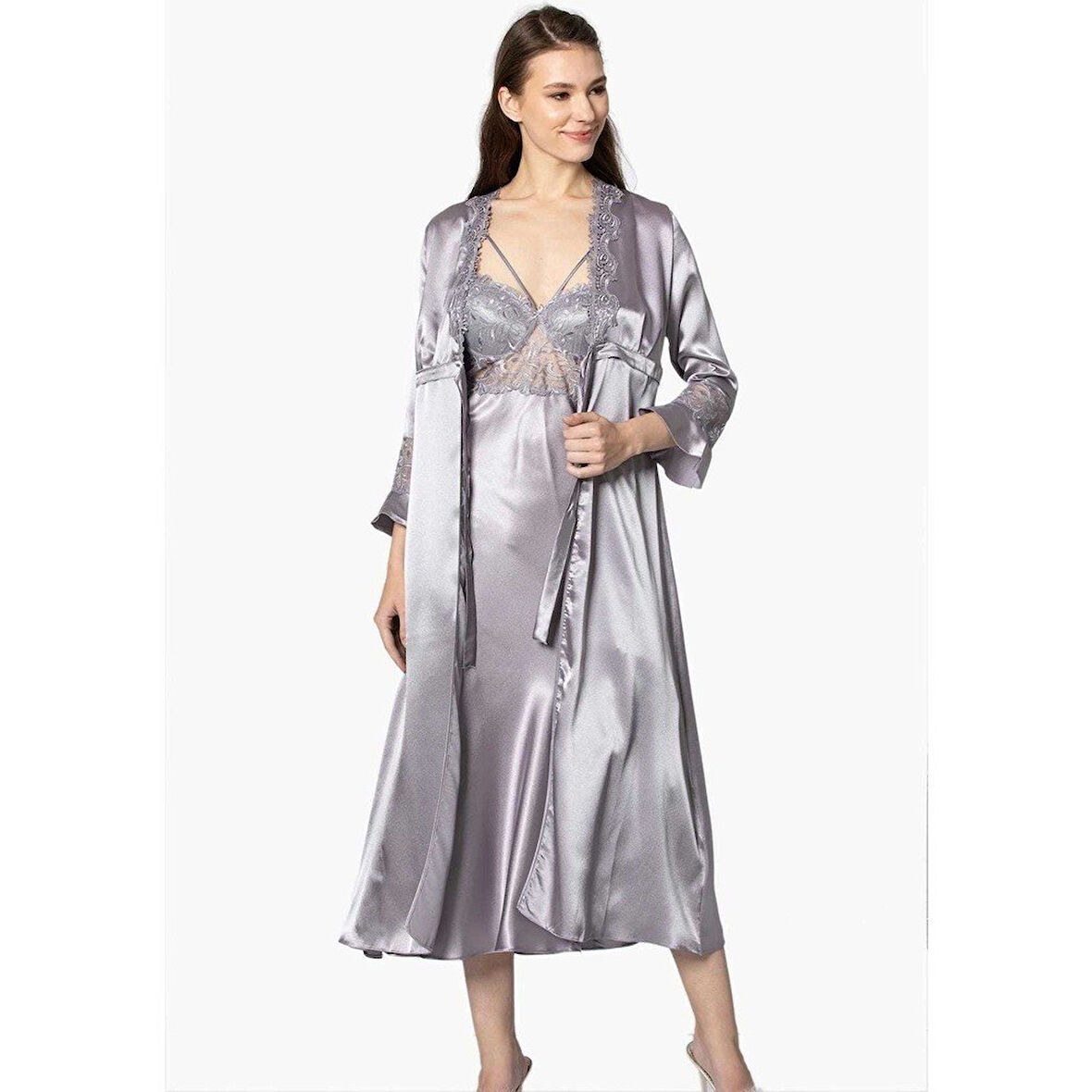 Pierre Cardin 6'lı Uzun Gecelik Sabahlık Set 6025 Royal Renk