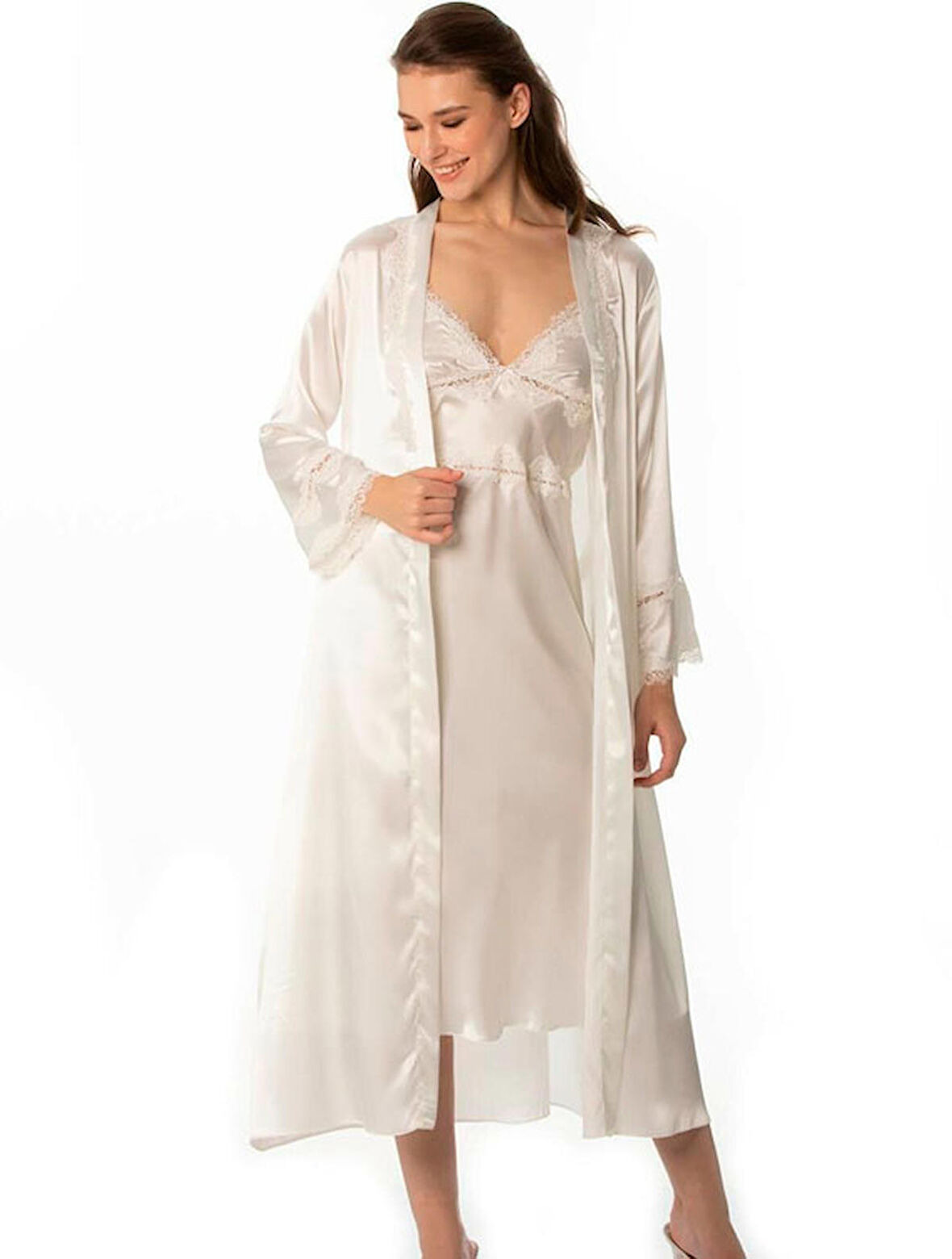 Pierre Cardin Saten Gecelik Sabahlık Pijama Takım Şort Takım 6'lı Gelin Çeyiz Seti 6960