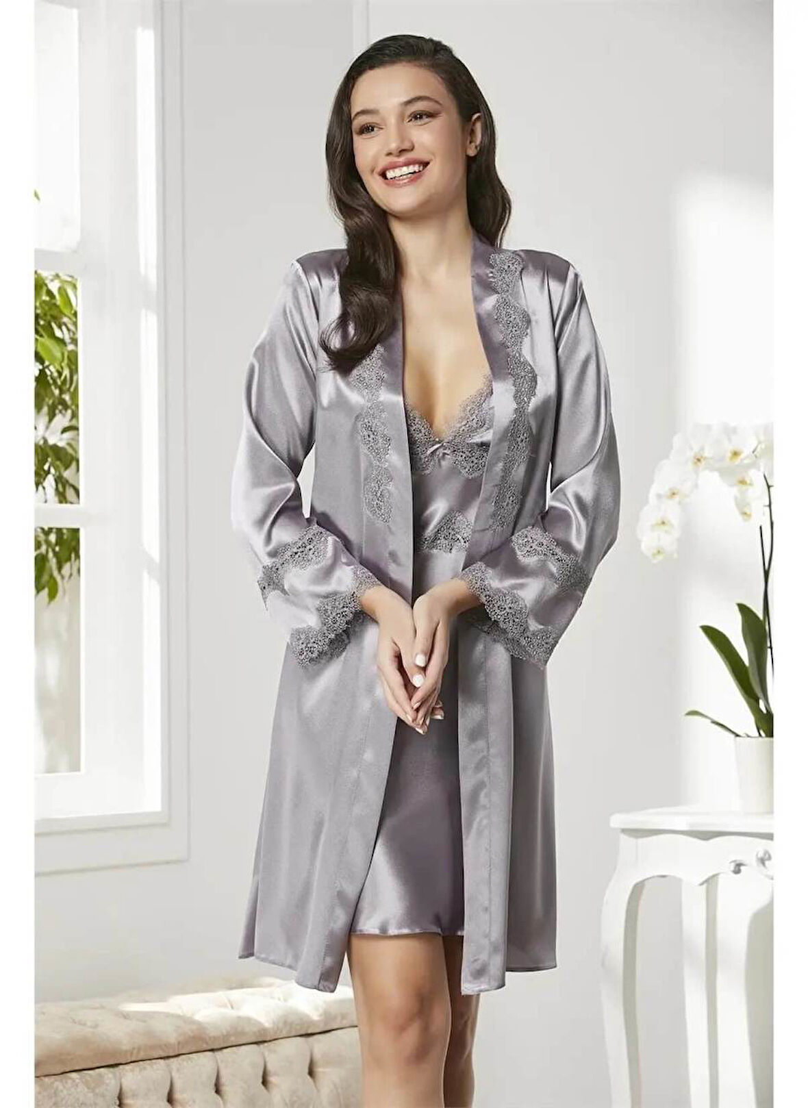 Pierre Cardin 6'lı Kaplı Midi Gecelik Sabahlık Set 6965 Royal