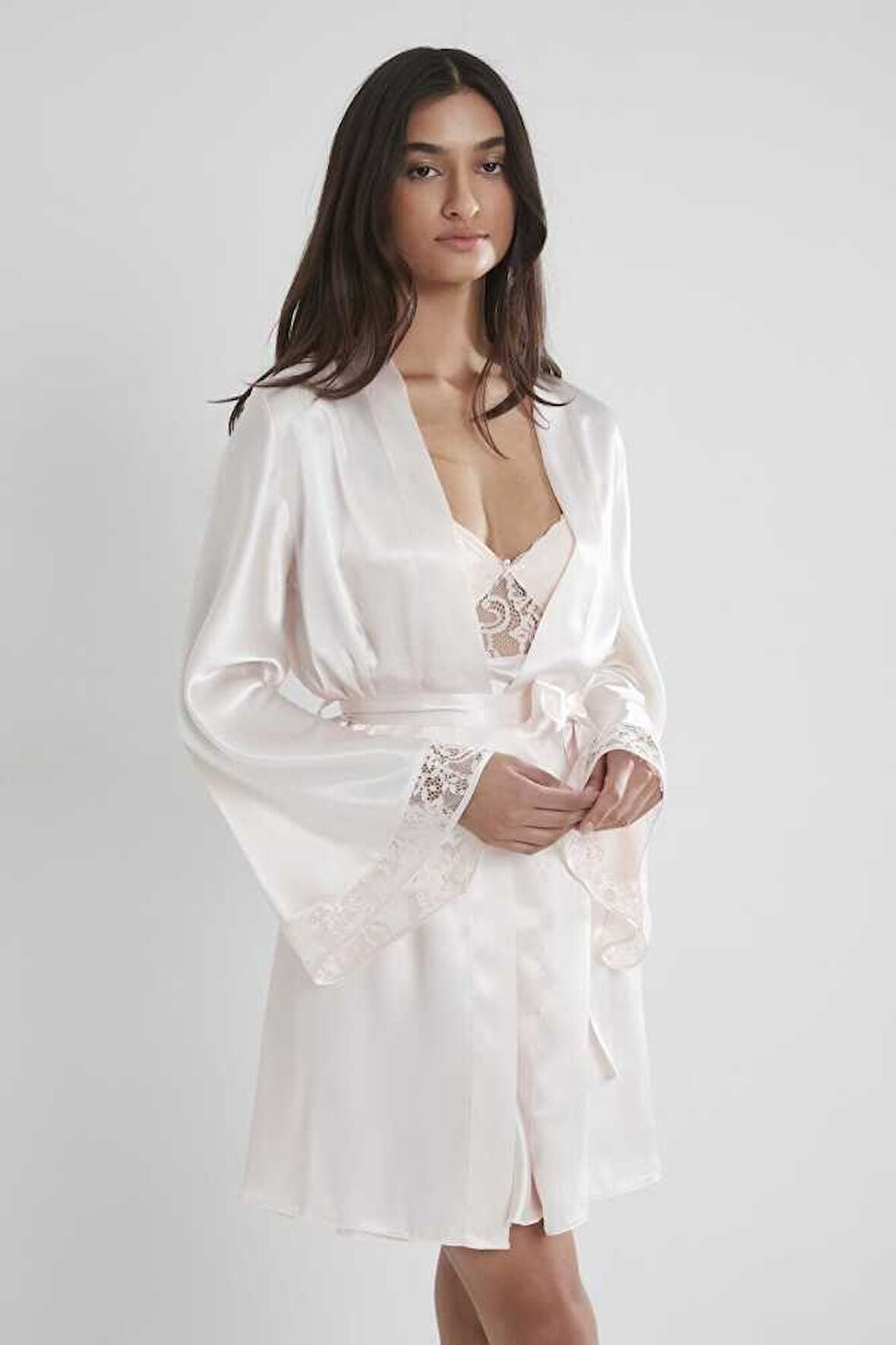 Pierre Cardin Midi Dantel Sabahlık Gecelik Set 4090 İnci