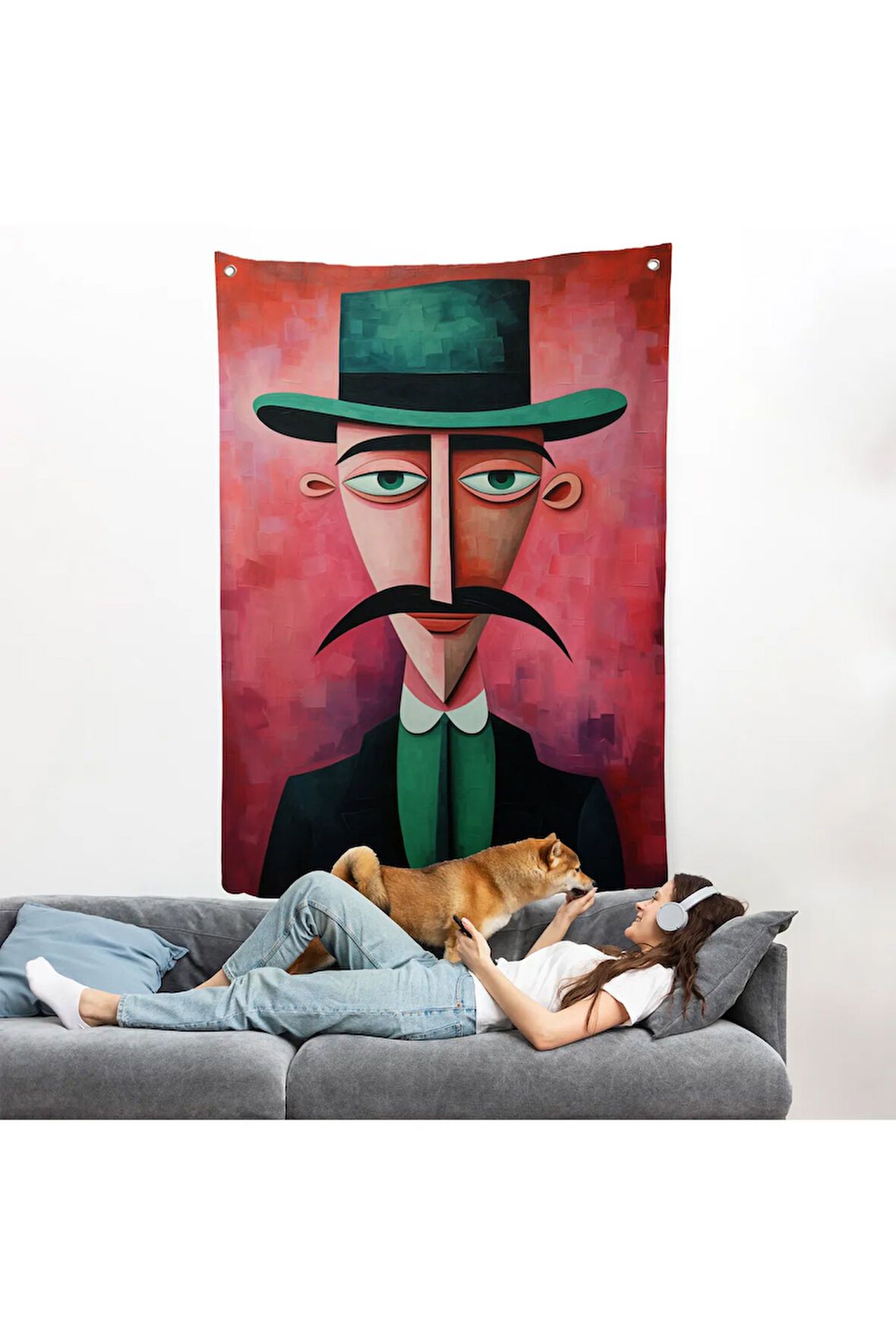 Bıyıklı İkonik Sürreal Adam Duvar Örtüsü-7732
